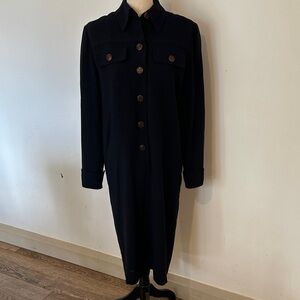Akris 6 Wool Elegant Navy Button-Up Dress Military Style